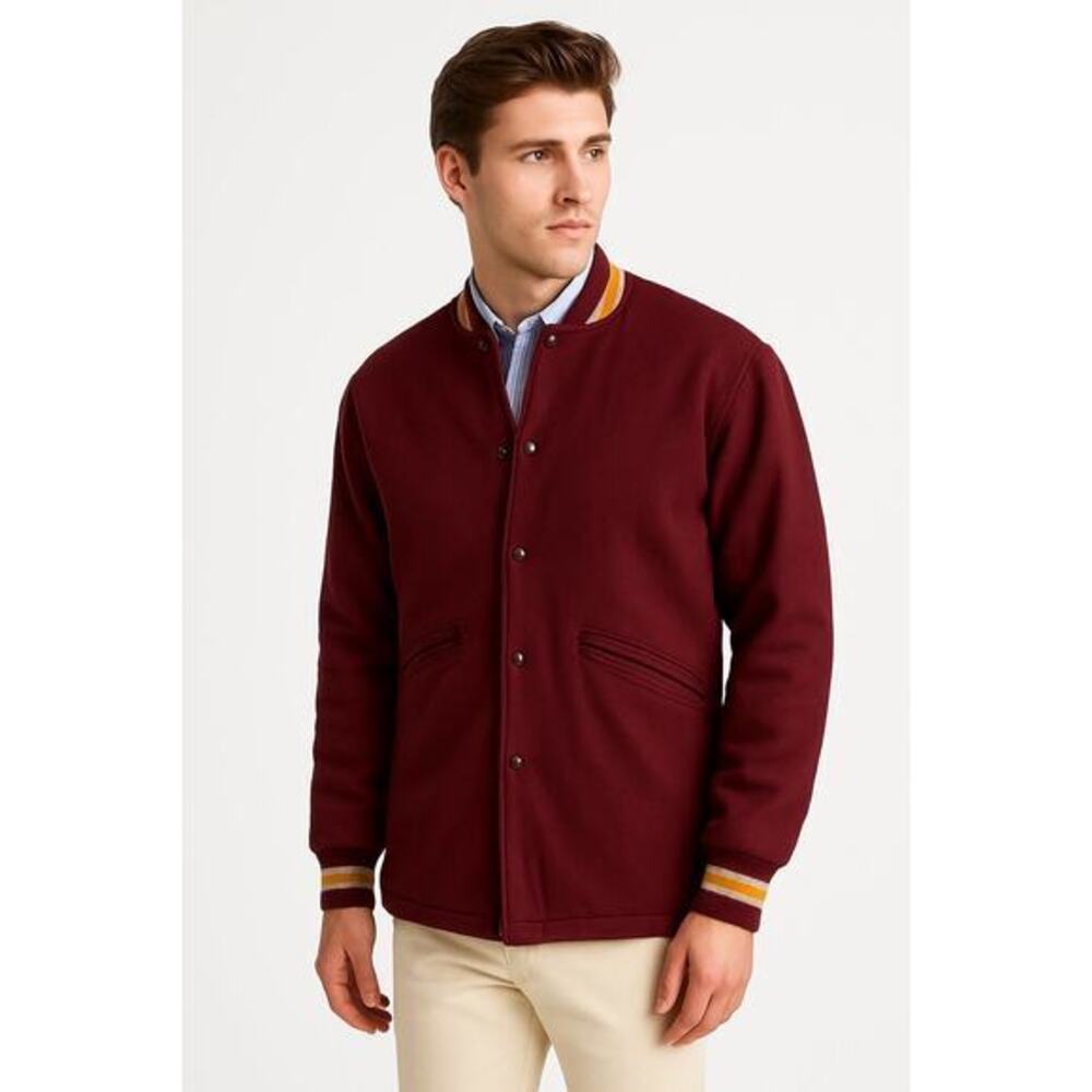 Vintage 1989 DeLong‎ Wool Varsity Letterman Burgundy Jacket Unisex Size S NWT